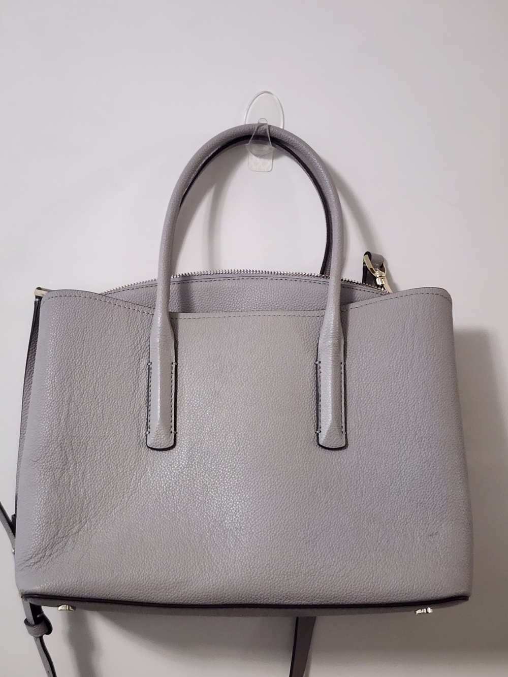 Kate Spade Pebbled Leather Satchel Gray Structured Tote Gold Hardware Crossbody - Picture 13 of 14